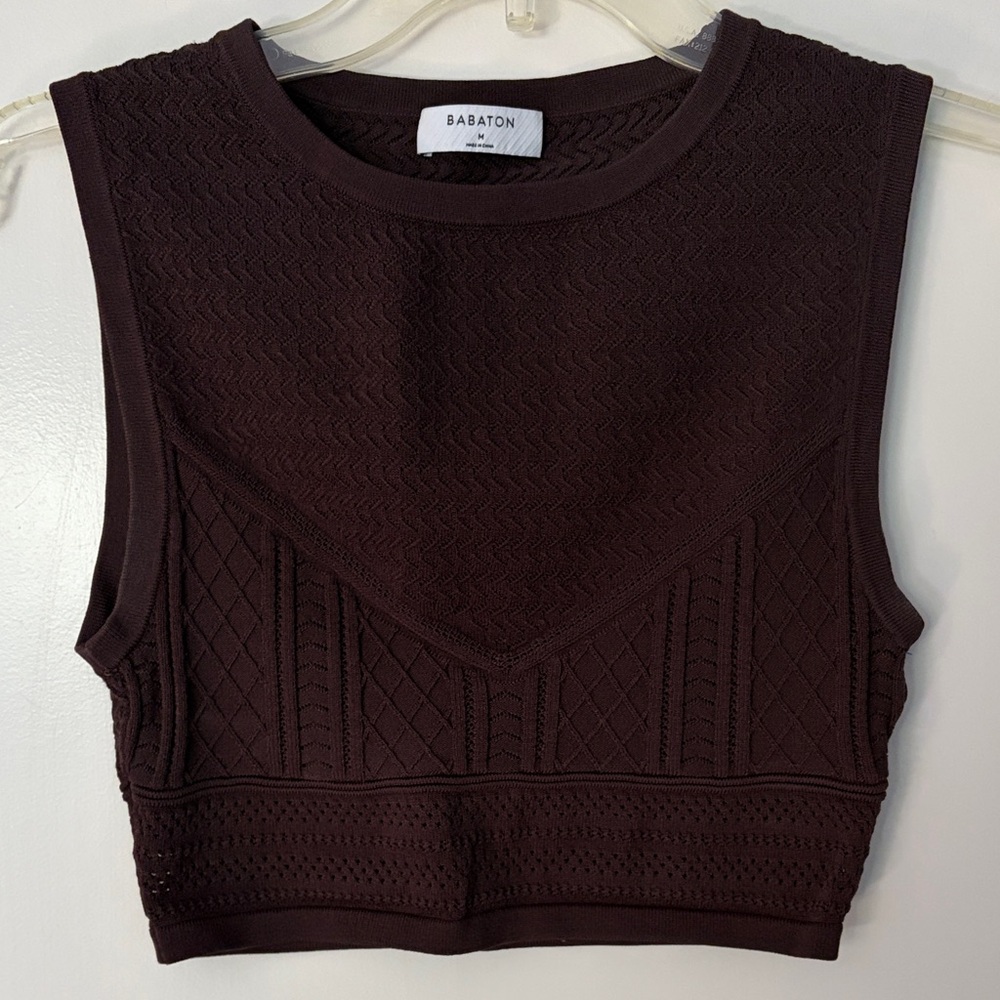 Aritzia Babaton Y2K Brown Textured Knit‎ Sweater Crop Top, size M